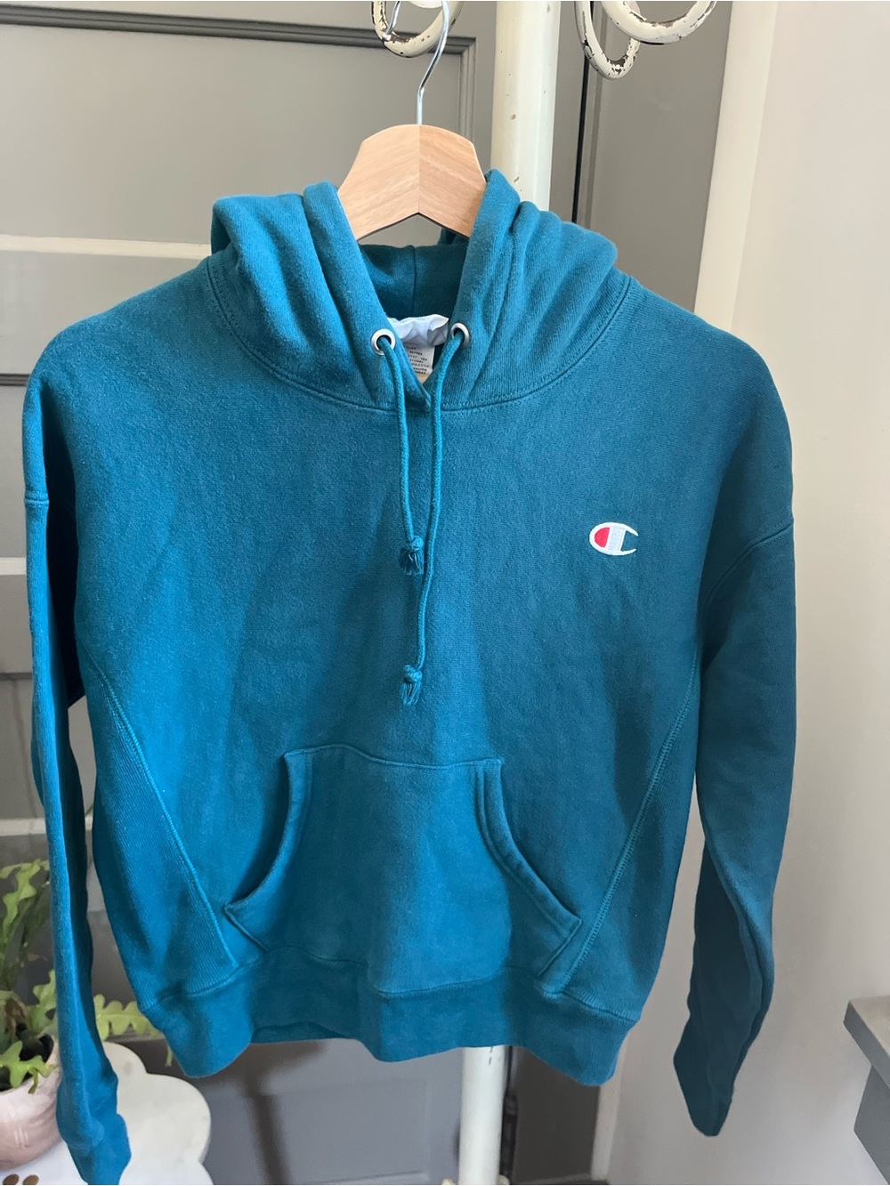 Champion Teal Cropped Hoodie with Embroidered Logo